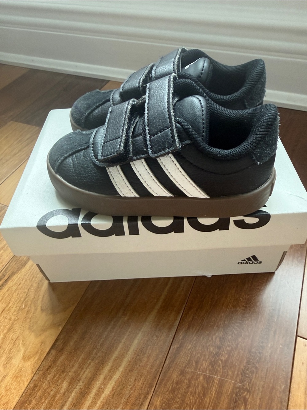 adidas Kids Black Sneakers with White Three Stripes